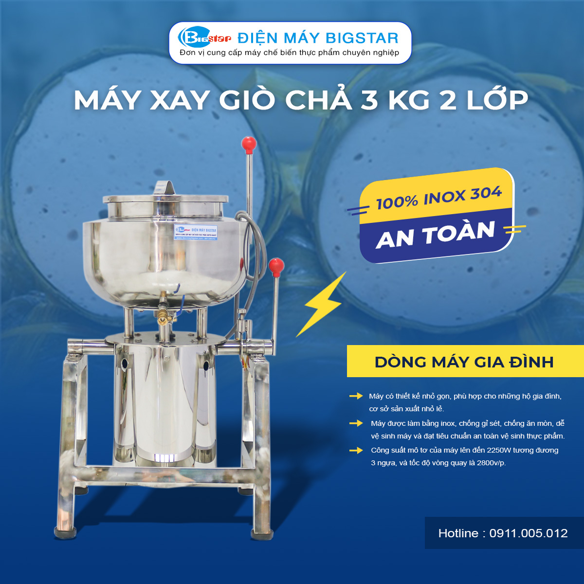 Máy xay giò chả 3Kg 2 lớp